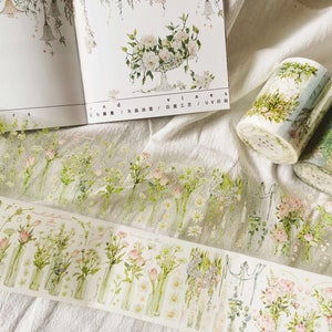 Fita PET para flores de casamento, fita washi e transparente, adesivos kawaii, kit de diário de lixo para planejador, álbum de recortes | Fita adesiva para plantas verdes, BC-03