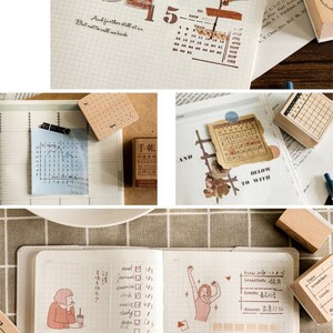 Rubber Planner Stamps Set, Habit Tracker Stamps,Book Stamps for Bullet Journal, Calendar Wood Stamp Rubber,Bujo Stamps 18types image 7