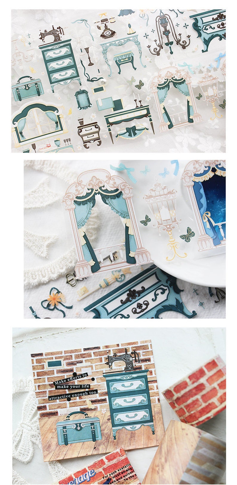 washi tape roll,masking tape Washi tape deco tape| Alice/'s Cute Room 60mm*10m,210315-06 Funiture themed PET Tape