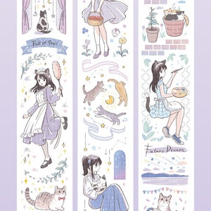 Mädchen Katze Ohr Klebeband, Klebeband, Kawaii Aufkleber, Junk Journal Kit für Planer, Scrapbook| Pilipala-05
