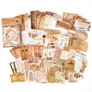 100 peças de etiquetas de palavras vintage, kit de diário de lixo, planejador, itens efêmeros, álbum de recortes, AL761-3