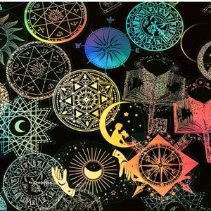 45 szt. Zestaw naklejek Magic Circle, naklejki holograficzne, zestaw Junk Journal, AL261