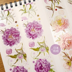 Taśma PET Peony Flower, taśma Washi/Clear, naklejki Kawaii, zestaw Junk Journal do planera, album | JYS-09
