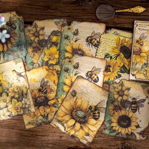 Kit de diário de lixo floral ocupado 30P, diário de lixo, álbum de recortes, papel para scrapbook, itens efêmeros, papel de fundo | Girassol amarelo, outono, AL869-1