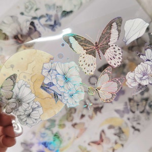 Blume mit Schmetterling PET Tape, Klebeband, Kawaii Aufkleber, Junk Journal Kit für Planer, Scrapbook|Celestial,Stern,Sun More-02
