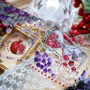 Jus de raisin, ruban adhésif PET baies, ruban adhésif washi/transparent, stickers horreur, kit de journal indésirable pour agenda, album de scrapbooking | DG-04