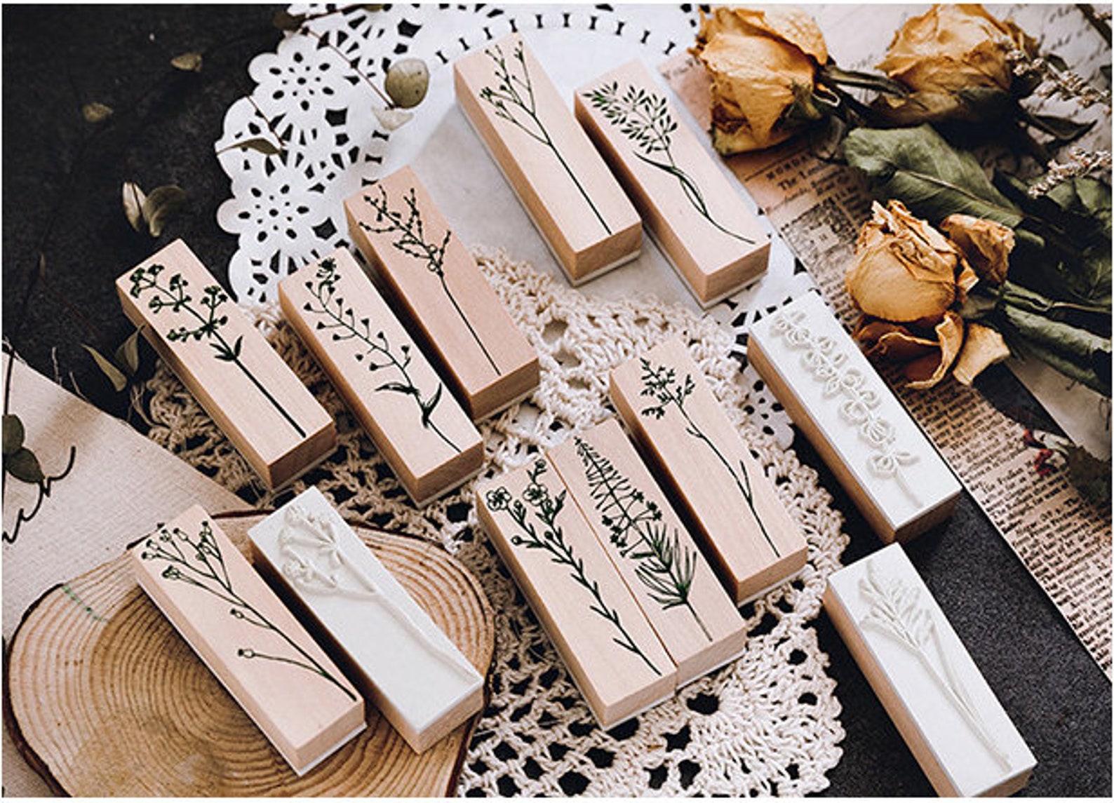 Flowers Rubber Stamps Set Leaf Rubber Stamps Vintage Plants Etsy