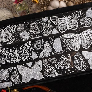 Fita PET de borboleta de renda, fita transparente, adesivos kawaii, kit de diário de lixo para planejador, álbum de recortes | DCJ-01