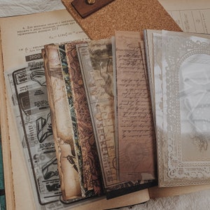 Kit diario spazzatura da 210 pezzi, carta per scrapbooking, kit per scrapbooking, kit diario vintage, sacchetto regalo / vinile floreale, pizzo, fattura, KIMU-05