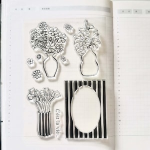 Bloem, gestreepte kaderstempels, stempelset, Bullet Journal-stempel, Junk Journal, Mood-426