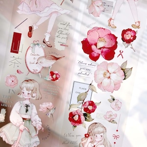 Fiore di camelia, nastro PET per ragazze, nastro washi, adesivo kawaii, bullet journal, planner, tè alle lentiggini-21