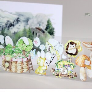 Cinta adhesiva de animales del bosque, cinta washi, pegatinas kawaii, kit de diario basura, Bullet Journal, pegatinas de conejo, fresa y hongo, Mood-408