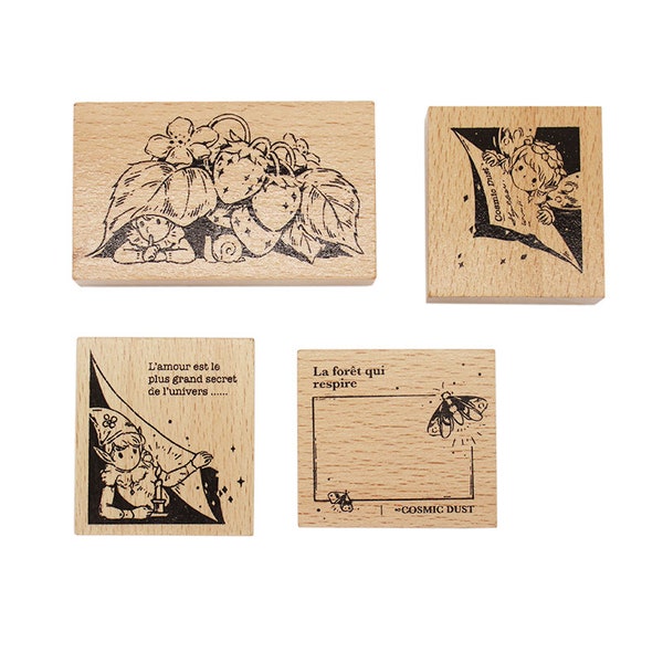 Rubber Stamp Set, Fairy themed Wood Stamp Rubber, Rubber Stamp Vintage for Bullet Journal, Scrapbook, Mood205