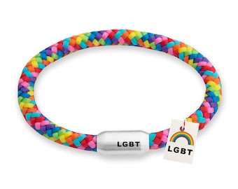 Das Original Rainbow-Regenbogen-Segeltau-Armband |  Gravur: LGBT, Sylt, Anker oder Ibiza | Magnetverschluss, Durchmesser 6 mm Ø