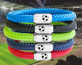 Bracelet de fan de football en corde | Gravure Football | Fermoir magnétique en acier inoxydable solide | Diamètre 8 mm Ø