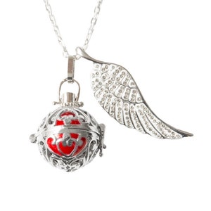 MEDURA Änglakallarhalsband, Ljudboll Lila eller Röd, Gåva, Graviditet, Blivande Mammor, Skyddande Lyckoamulett