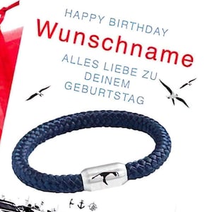 Sylt Segeltau Armband | Personalisierte Glückwunschkarte | Edelstahl Magnetverschluss | Anker Gravur | 8 mm Durchmesser Ø