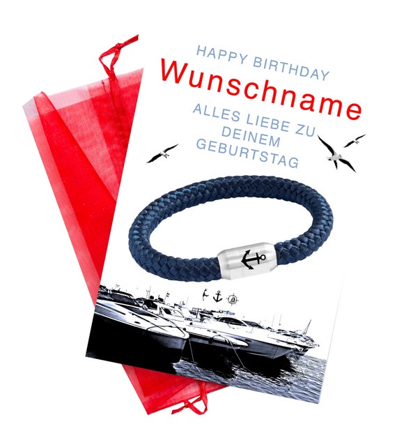 Bracciale con corda da vela con ancora | Chiusura magnetica in acciaio inossidabile | Incisione con ancora | Unisex | Diametro 8 mm - Italia
