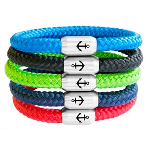 Pulsera de cuerda de vela con ancla | cierre magnético de acero inoxidable | grabado de ancla | Unisexo | 8 mm de diámetro Ø