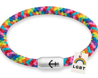 Bracciale Arcobaleno In Corda Nautica Fai Da Te Con Incisione - Simbolo LGBT, Ancora O Ibiza - Chiusura Magnetica, Unisex