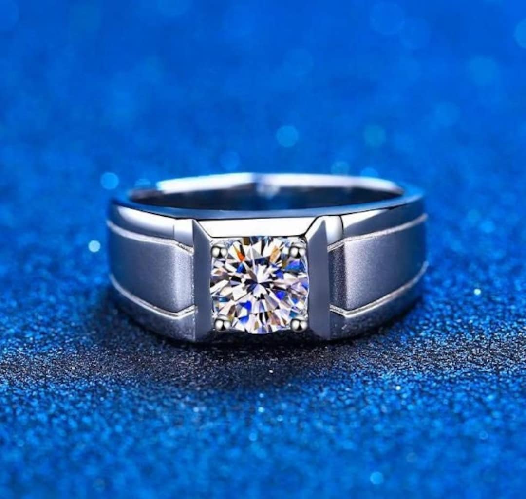 Moissanite Men's Ring 925 Sterling Silver/14k Gold Plated Etsy