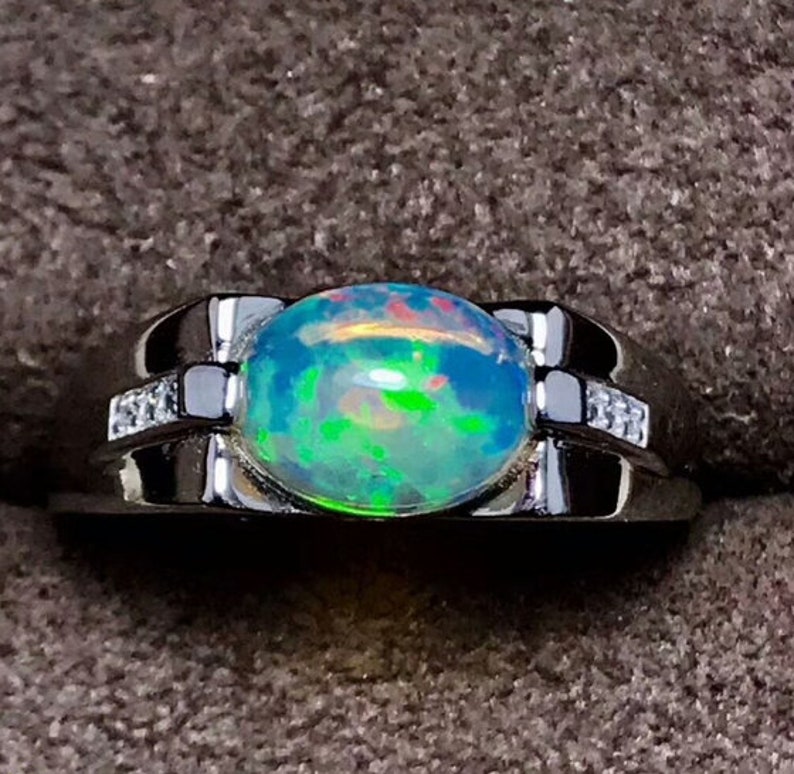Opal Men's Ringfire Opal Ring925 Sterling Silver Etsy