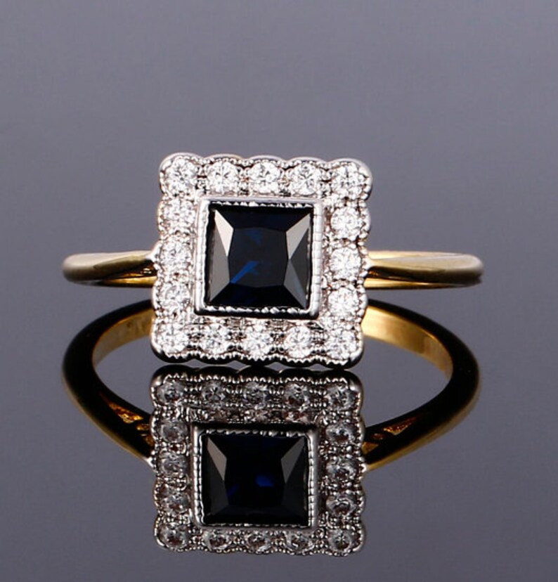 Sapphire Engagement Ring Square Cut Sapphire Ring 925 Silver Etsy