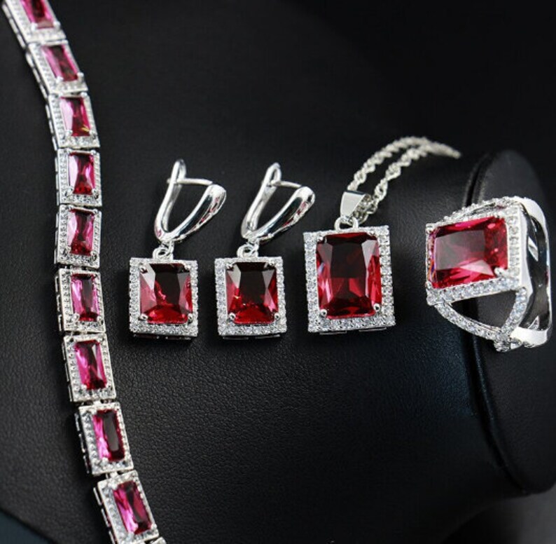 Lab Ruby Jewelry Set925 Sterling Silver JewelryRuby Etsy