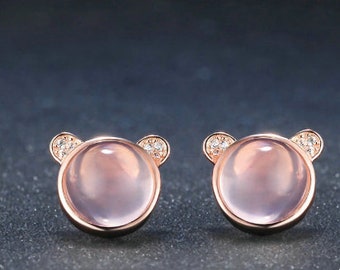 100% Natural Gemstone Rose Quartz 925 sterling silver jewelry Stud Earring Jewelry for Women  Engagement And Wedding Earring, Gift For Her