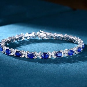 Sapphire Bracelet,925 Sterling Silver/14k Gold Plated, Sapphire Women's Bracelet, Blue Gemstone Bracelet, Tennis Bracelet, Gift For women