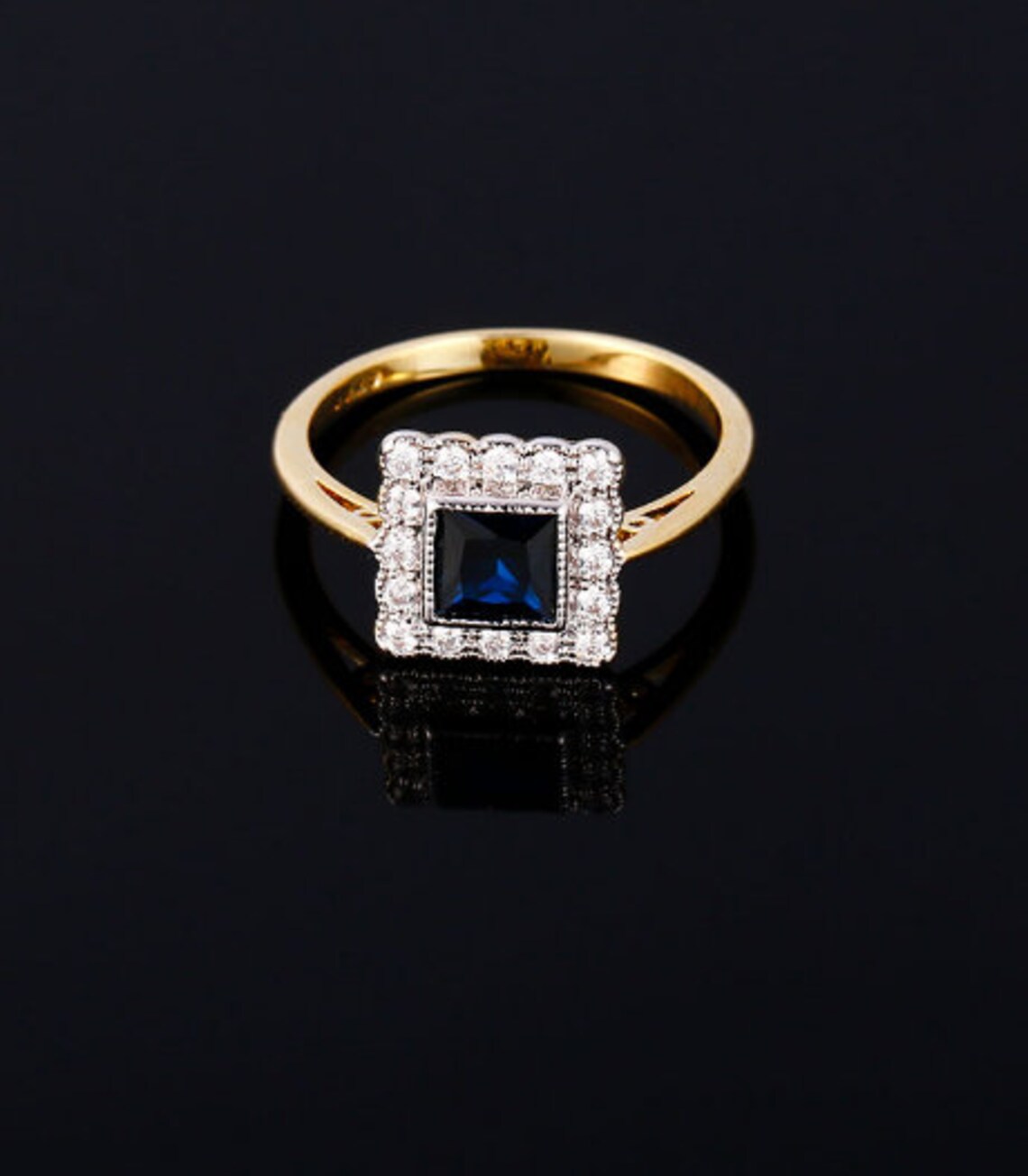 Sapphire Engagement Ring Square Cut Sapphire Ring 925 Silver Etsy
