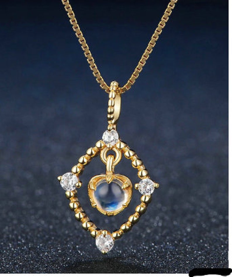Gift For Her 4mm Natural Ligth Blue Moonstone 925 Sterling Silver Chain Pendant Necklace Jewelry wedding necklace,Silver Pendant