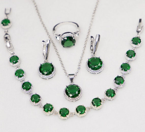 Emerald Jewelry Set925 Sterling Silver Jewelrymay Birthstone - Etsy