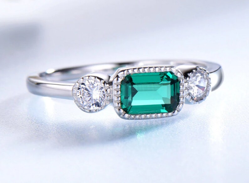 Lab Emerald Ring 925 Sterling Silver Ringemerald Engagement Etsy