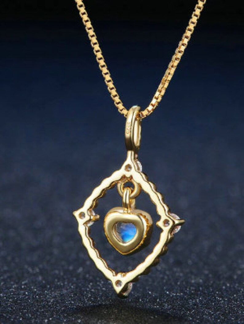 Gift For Her 4mm Natural Ligth Blue Moonstone 925 Sterling Silver Chain Pendant Necklace Jewelry wedding necklace,Silver Pendant