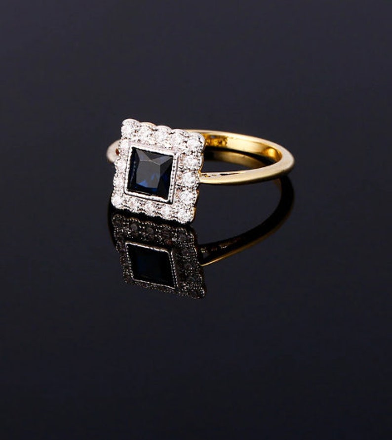 Sapphire Engagement Ring Square Cut Sapphire Ring 925 Silver Etsy