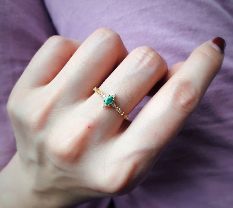 Lab Emerald Ring 925 Sterling Silver Ring Emerald Minimalist Etsy