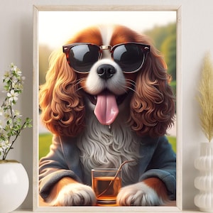 Väggkonst med King Charles kök, King Charles Cavalier-tryck, väggkonst med hundkök, rolig väggdekoration i köket, utskrivbar väggkonst i köket