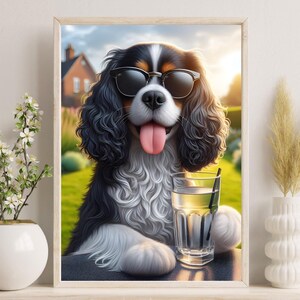 Väggkonst med King Charles kök, King Charles Cavalier-tryck, väggkonst med hundkök, rolig väggdekoration i köket, utskrivbar väggkonst i köket