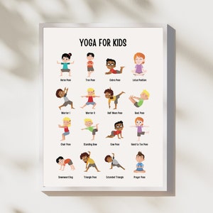 Posturas de yoga para niños, Yoga para niños, Rutina de yoga para niños, Yoga para niños, Decoración de pared de yoga, Cartel de yoga, Impresión digital de pose de yoga,
