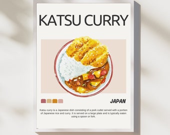Katsu Curry Food Print, Modern Kitchen Decor, Mid Century Modern, Retro Wall Art, Japanese Food Poster, Vintage Print, DIGITAL DOWNLOAD