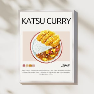 Katsu Curry Food Print, Modern Kitchen Decor, Mid Century Modern, Retro Wall Art, Japanese Food Poster, Vintage Print, DIGITAL DOWNLOAD