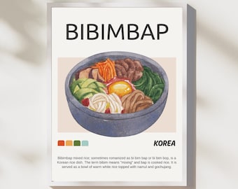 Bibimbap Poster,Korean Retro Food Wall Art,  Food Print, Modern Kitchen Decor,Korean Cuisine, Retro Wall Art, Vintage Print,DIGITAL DOWNLOAD