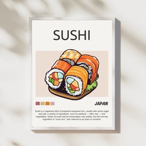 Sushi Poster, Food Print, Modern Kitchen Decor, Mid Century Modern, Retro Wall Art, Japanese Food Poster, Vintage Print, DIGITAL DOWNLOAD