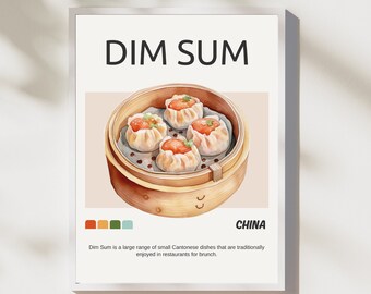 Dim Sum Poster, Chinese Retro Food Wall Art, Food Print, Modern Kitchen Decor, Chinese Cuisine, Retro Wall Art, Chef Prints,DIGITAL DOWNLOAD