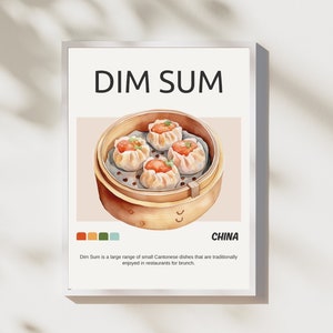 Dim Sum Poster, Chinesisches Retro Essen Wandkunst, Essen Druck, Moderne Küchen Dekoration, Chinesische Küche, Retro Wandkunst, Koch Drucke, DIGITAL DOWNLOAD