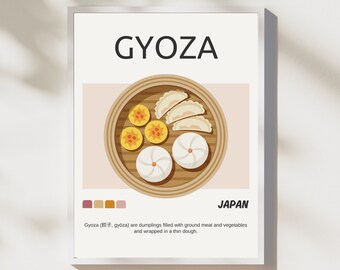 Gyoza Poster, Food Print, Modern Kitchen Decor, Mid Century Modern, Retro Wall Art, Japanese Food Poster, Vintage Print, DIGITAL DOWNLOAD