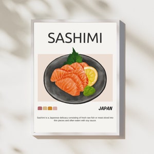 Sashimi Poster, Food Print, Modern Kitchen Decor, Mid Century Modern, Retro Wall Art, Japanese Food Poster, Vintage Print, DIGITAL DOWNLOAD