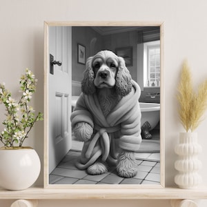 Decoración de pared Cocker Spaniel / Impresión de baño para perros / Cocker Spaniel / Decoración de pared de baño / Arte de pared de vivero en blanco y negro / DESCARGA DIGITAL