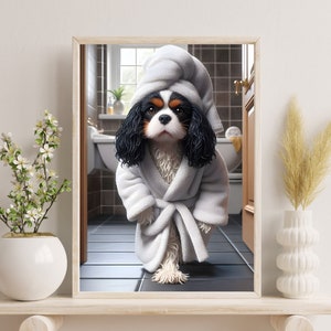 Cavalier King Charles Wall Decor | Bathroom Art Print | Cavalier Photo | Funny Bathroom Wall Decor | Dog Bath Prints | Digital Download